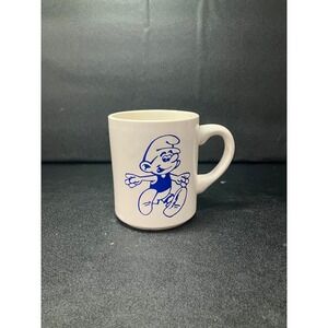 Smurfs‎ Cartoon Character Mug, 1980s Ceramic Coffee Cup, Collectible White Mug